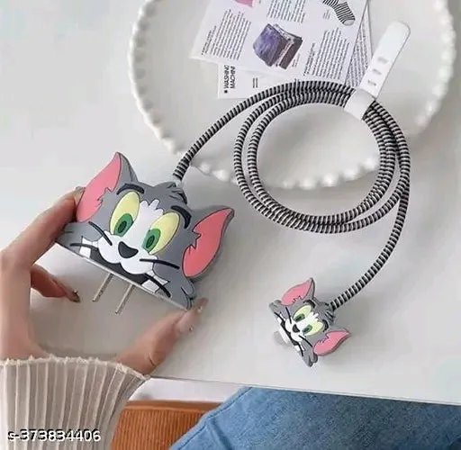 Micvir Charger Cover for iPhone 18W-20W Charger, 3D Cartoon Design Tom Grey, SpiralMicvir 3D Cartoon Tom Grey Spiral Charger Cover for iPhone 18W-20W Charger &amp; Cable Protector