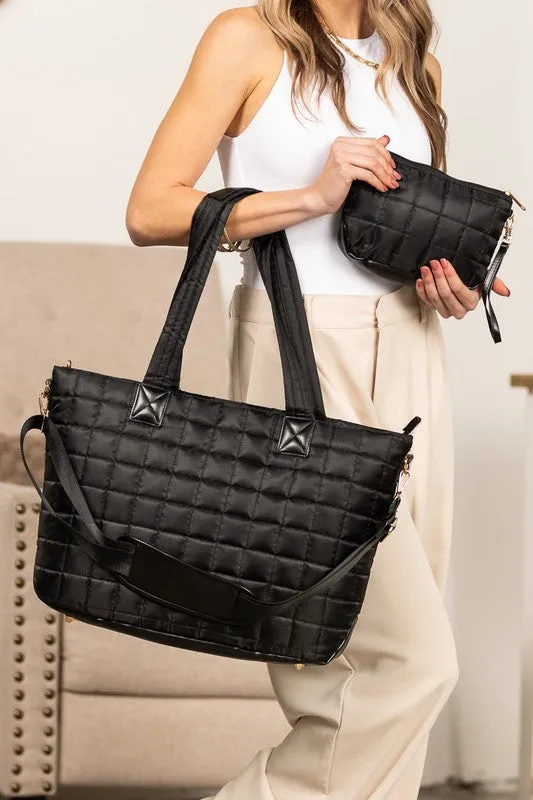 Mila Quilted Traveler Tote with Mini Clutch