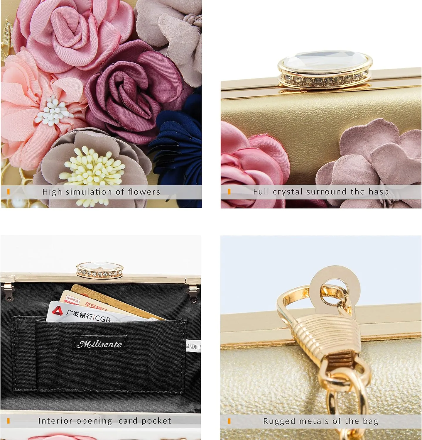 Milisente Evening Bag for Women, Flower Wedding Evening Clutch Purse Bride Floral Clutch Bag
