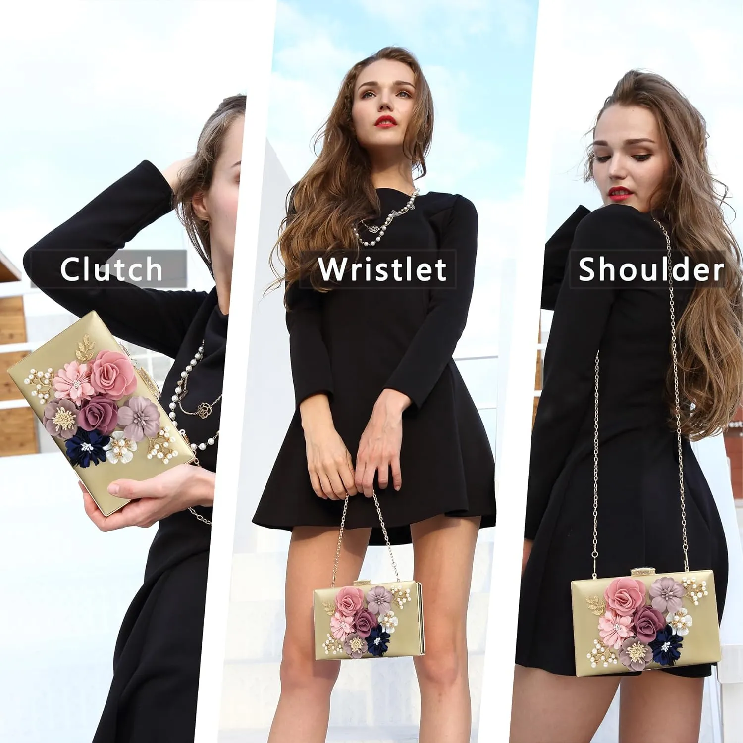 Milisente Evening Bag for Women, Flower Wedding Evening Clutch Purse Bride Floral Clutch Bag
