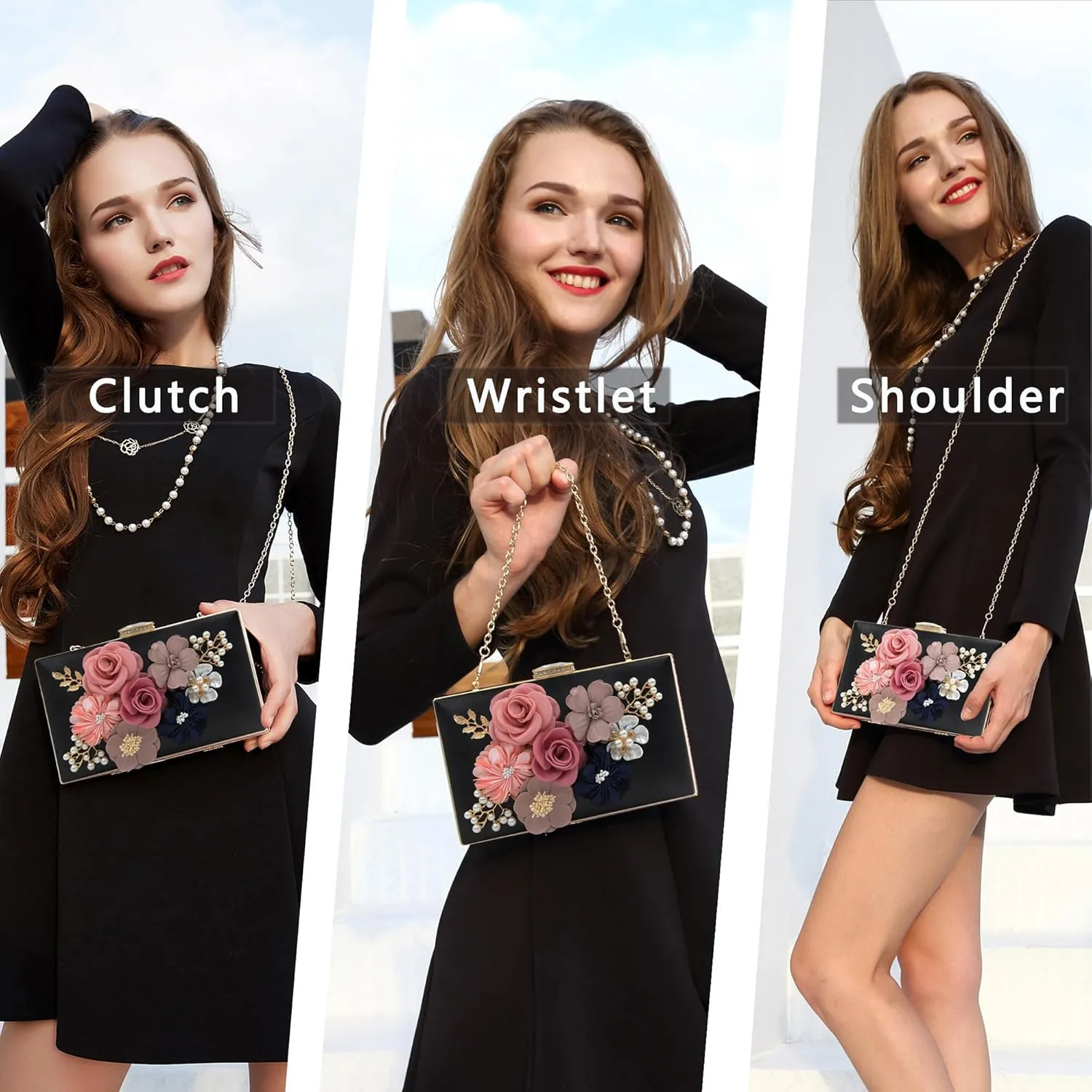 Milisente Evening Bag for Women, Flower Wedding Evening Clutch Purse Bride Floral Clutch Bag