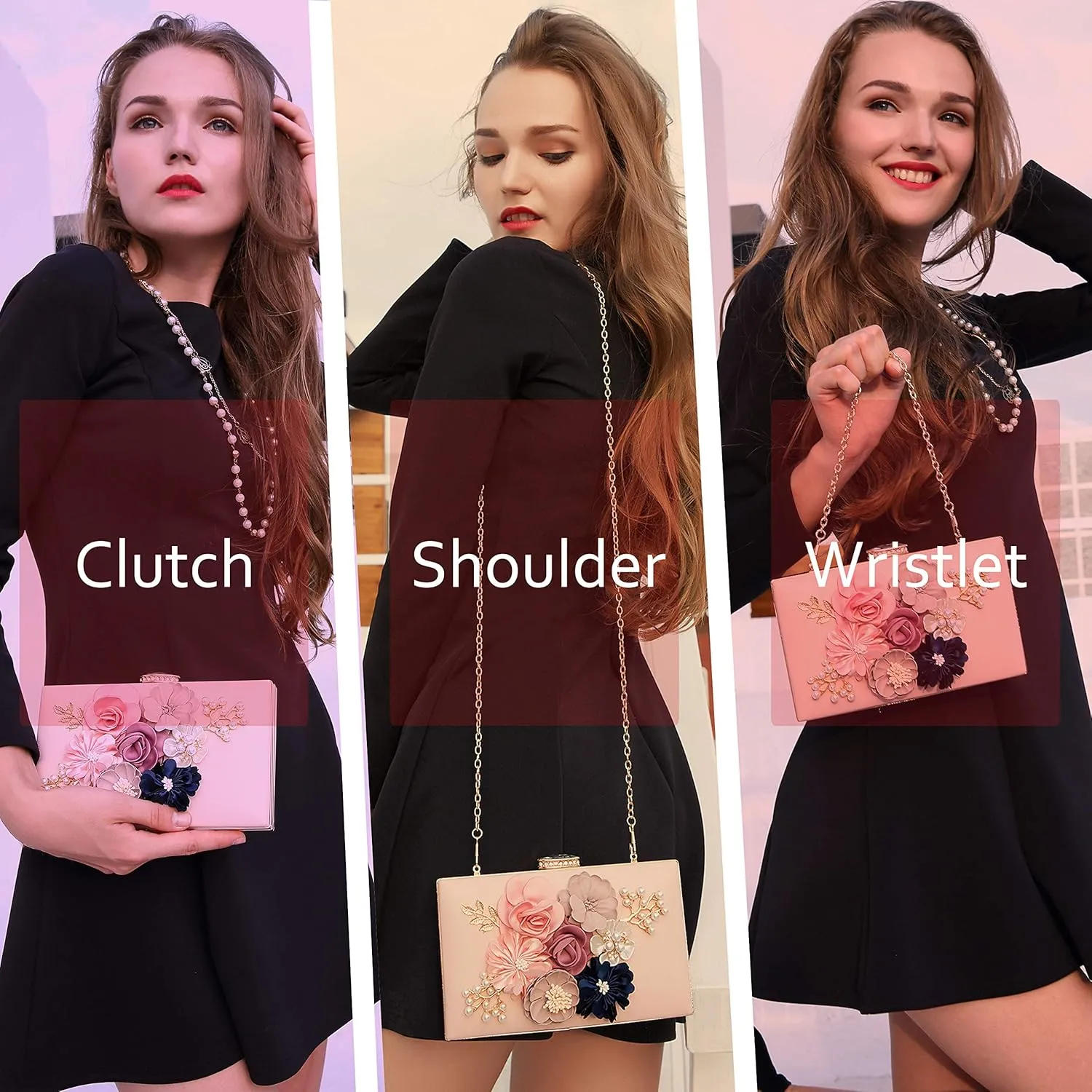 Milisente Evening Bag for Women, Flower Wedding Evening Clutch Purse Bride Floral Clutch Bag