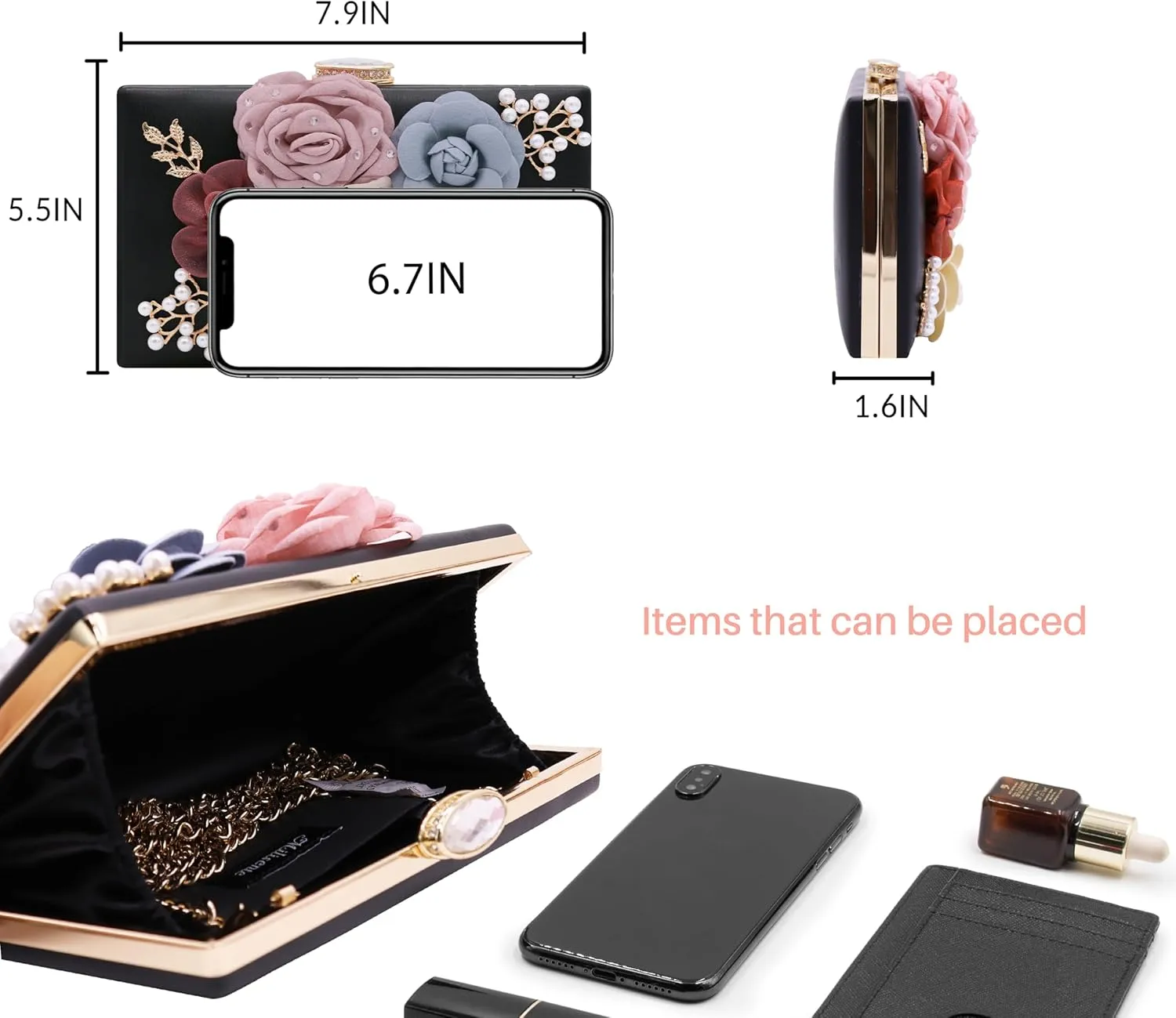 Milisente Evening Bag for Women, Flower Wedding Evening Clutch Purse Bride Floral Clutch Bag