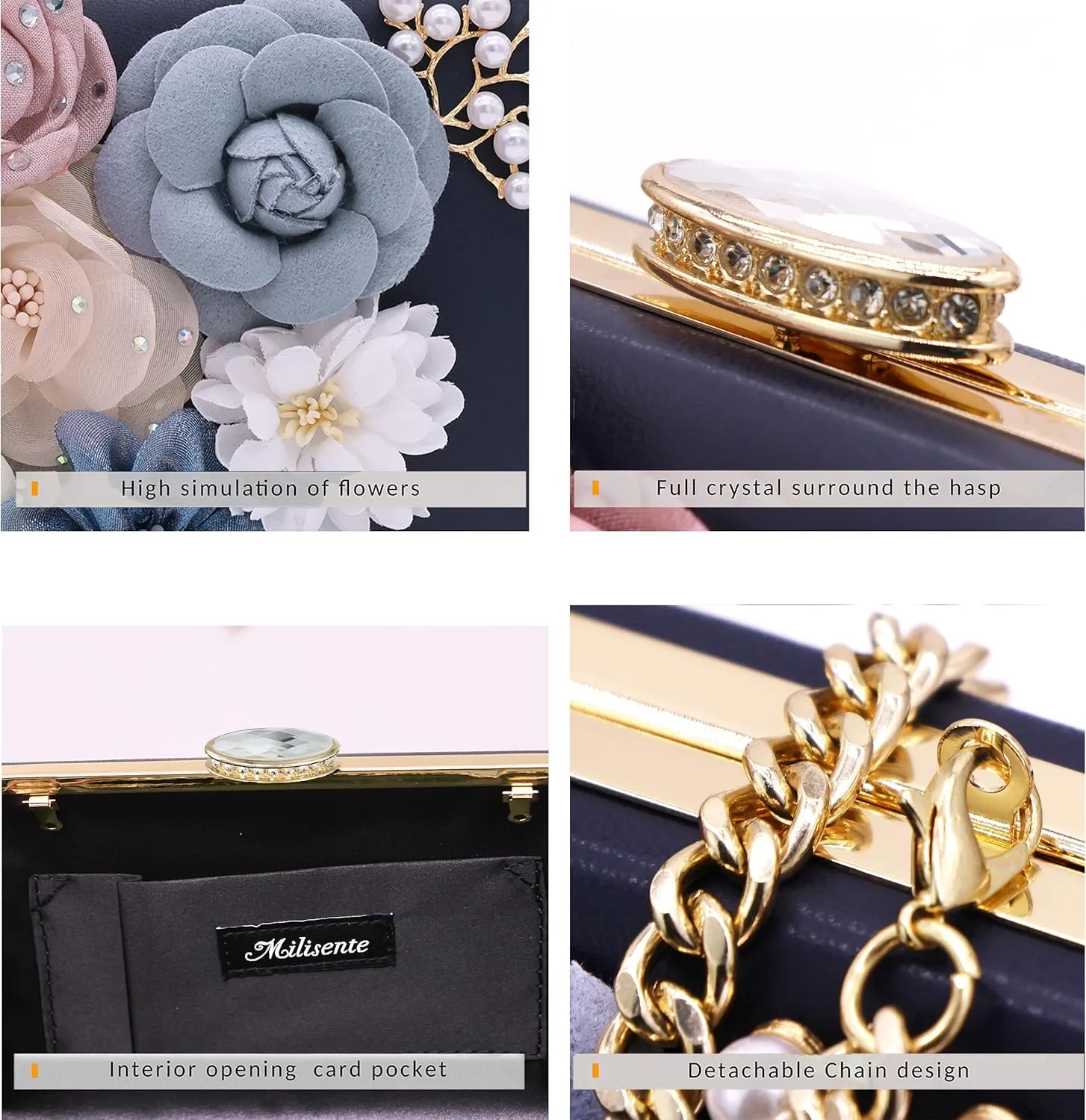 Milisente Evening Bag for Women, Flower Wedding Evening Clutch Purse Bride Floral Clutch Bag