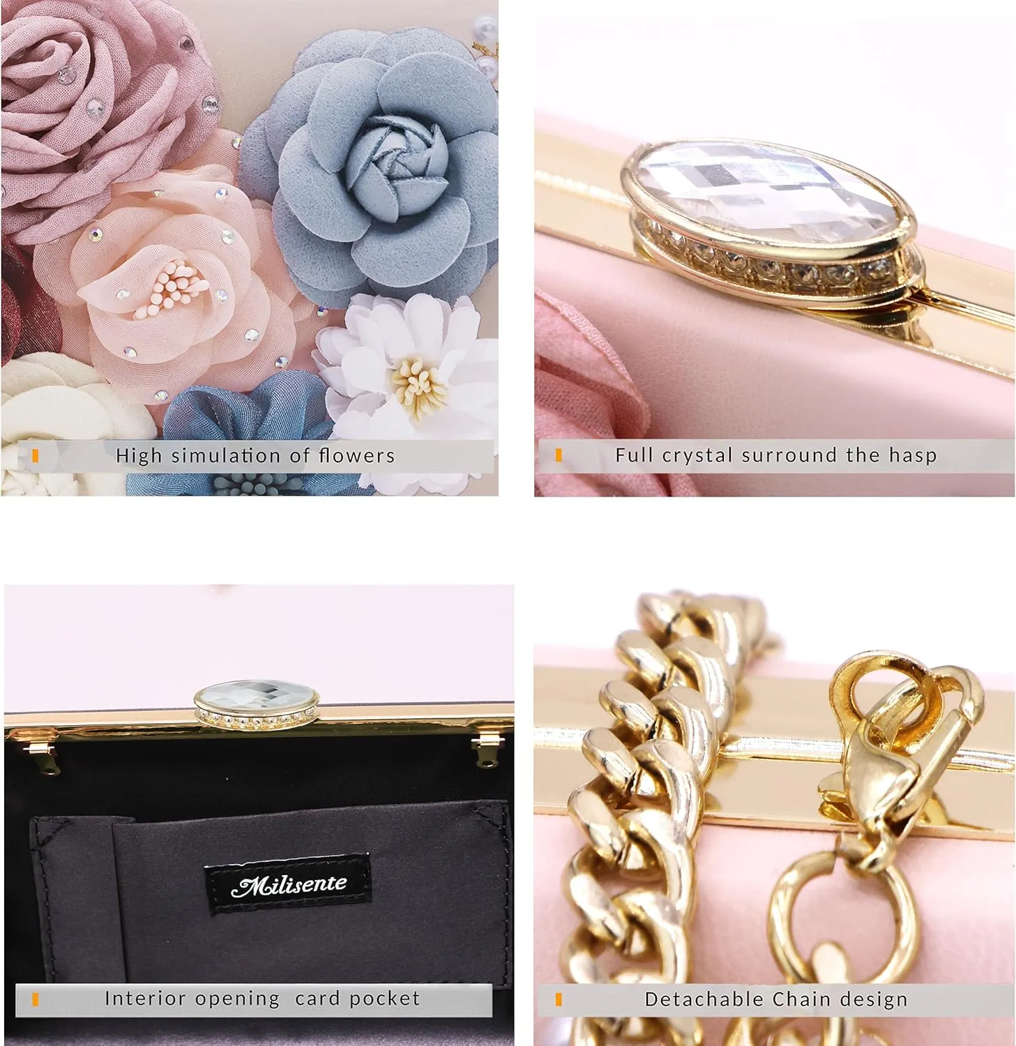 Milisente Evening Bag for Women, Flower Wedding Evening Clutch Purse Bride Floral Clutch Bag