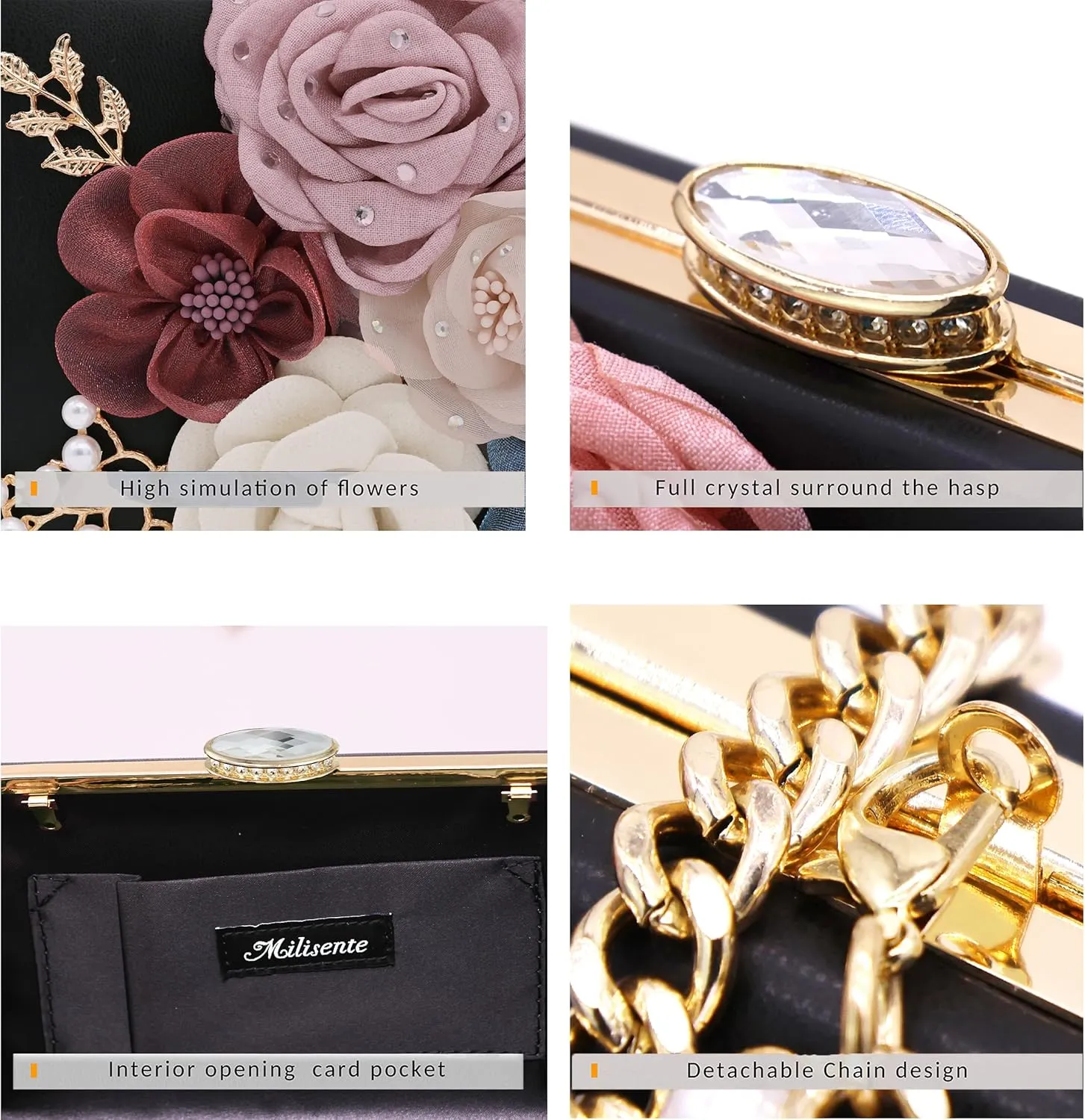 Milisente Evening Bag for Women, Flower Wedding Evening Clutch Purse Bride Floral Clutch Bag