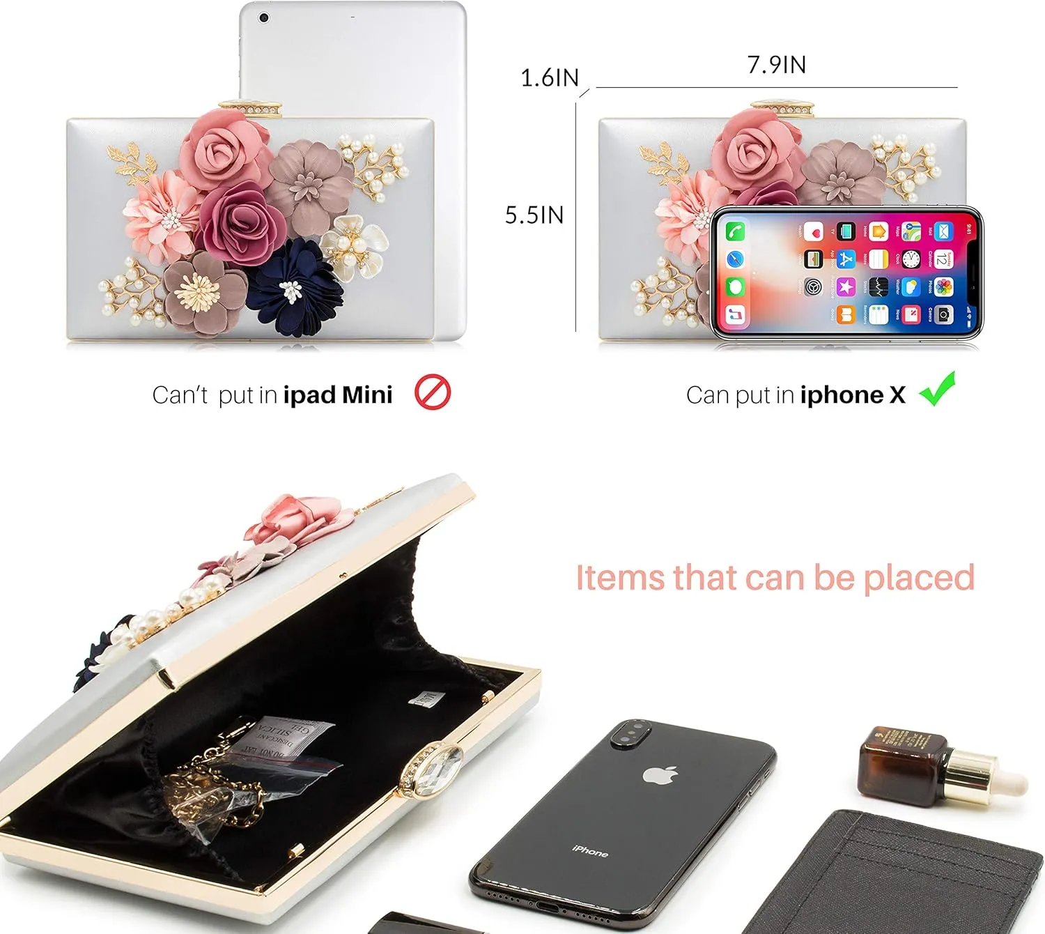 Milisente Evening Bag for Women, Flower Wedding Evening Clutch Purse Bride Floral Clutch Bag