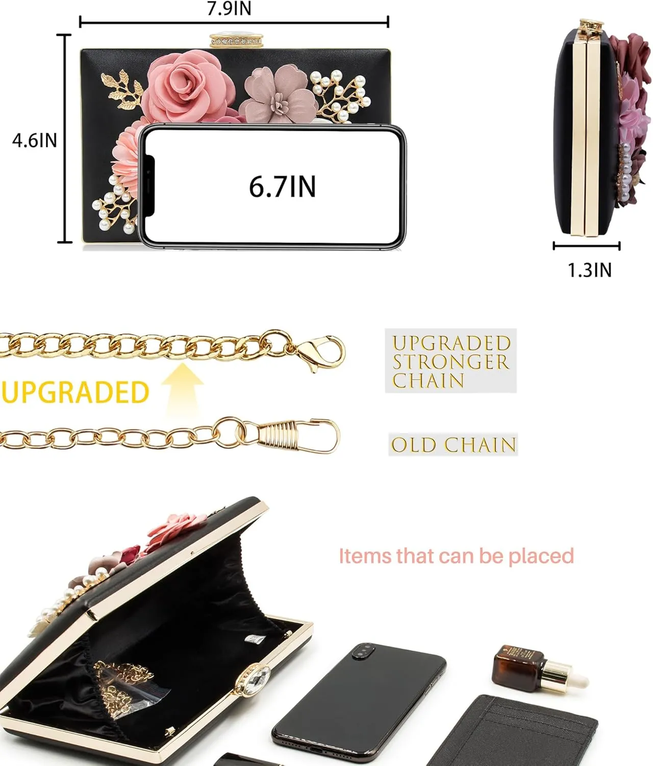 Milisente Evening Bag for Women, Flower Wedding Evening Clutch Purse Bride Floral Clutch Bag