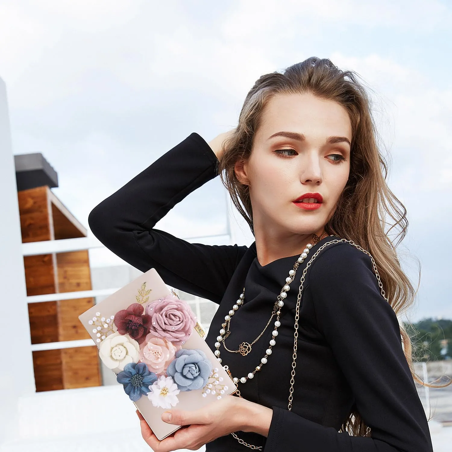 Milisente Evening Bag for Women, Flower Wedding Evening Clutch Purse Bride Floral Clutch Bag