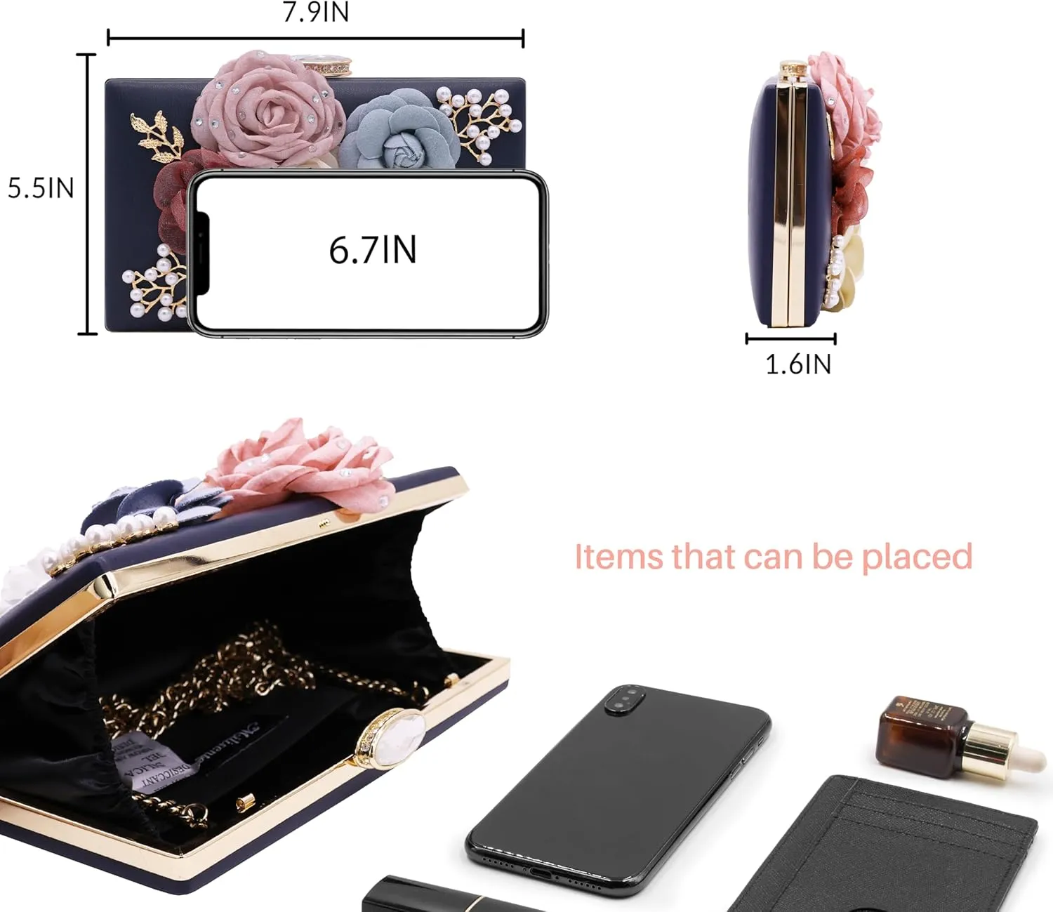 Milisente Evening Bag for Women, Flower Wedding Evening Clutch Purse Bride Floral Clutch Bag