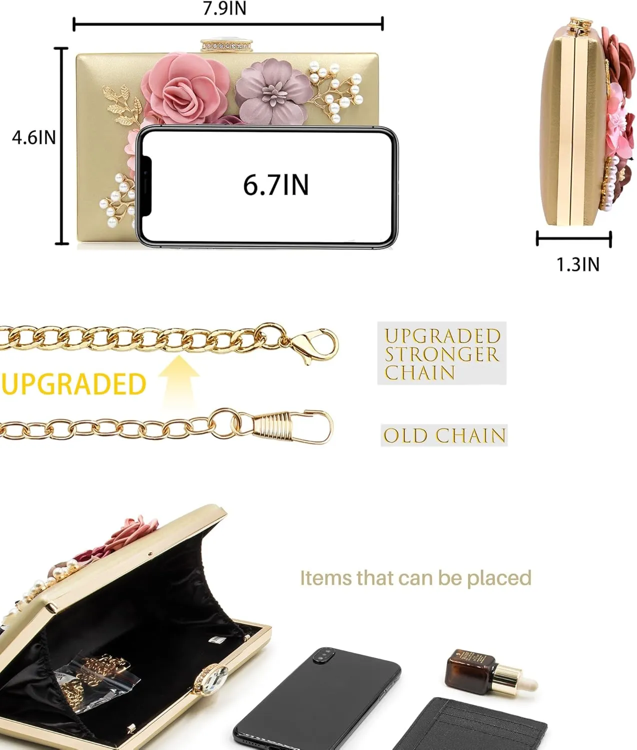 Milisente Evening Bag for Women, Flower Wedding Evening Clutch Purse Bride Floral Clutch Bag