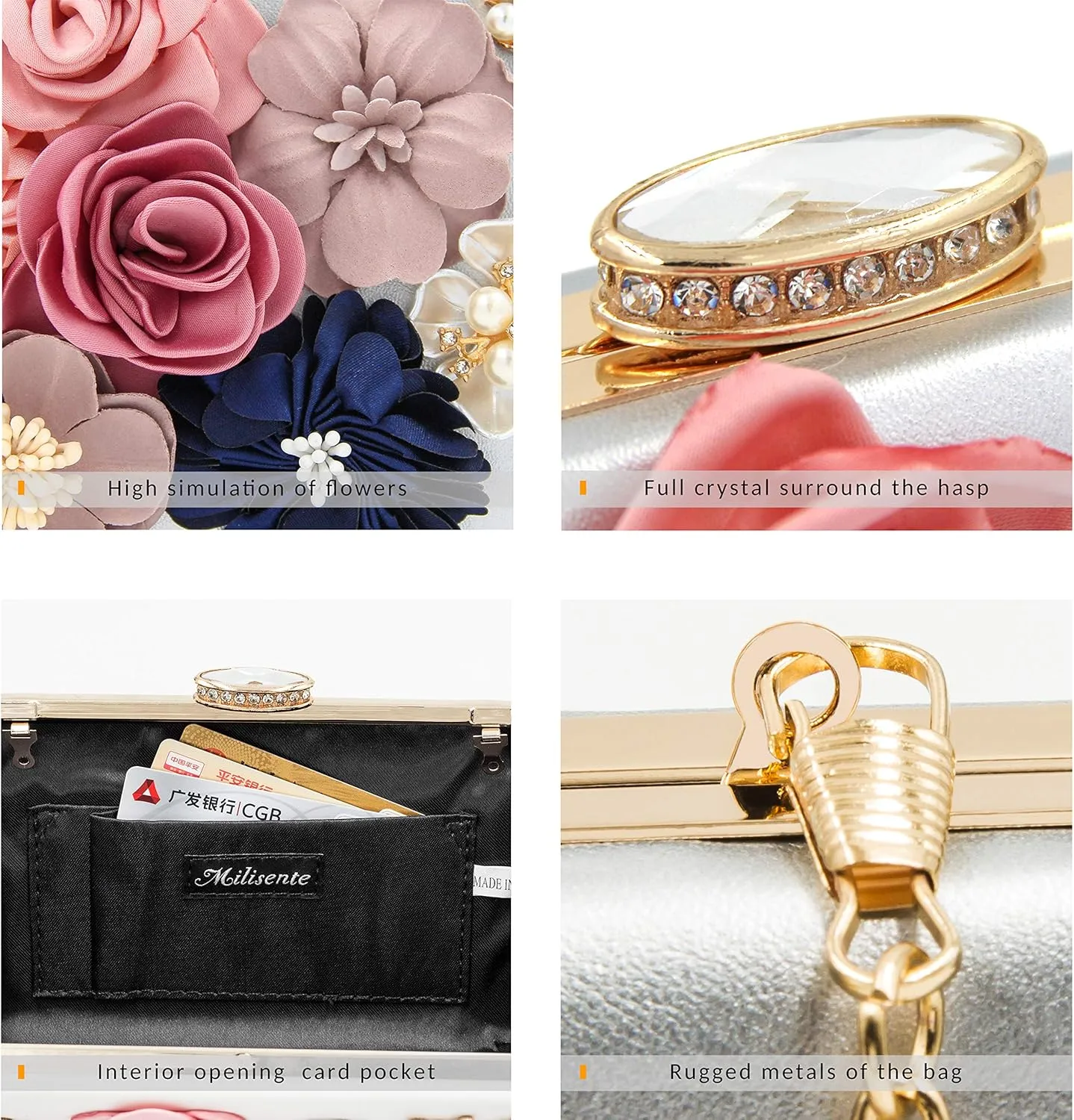 Milisente Evening Bag for Women, Flower Wedding Evening Clutch Purse Bride Floral Clutch Bag