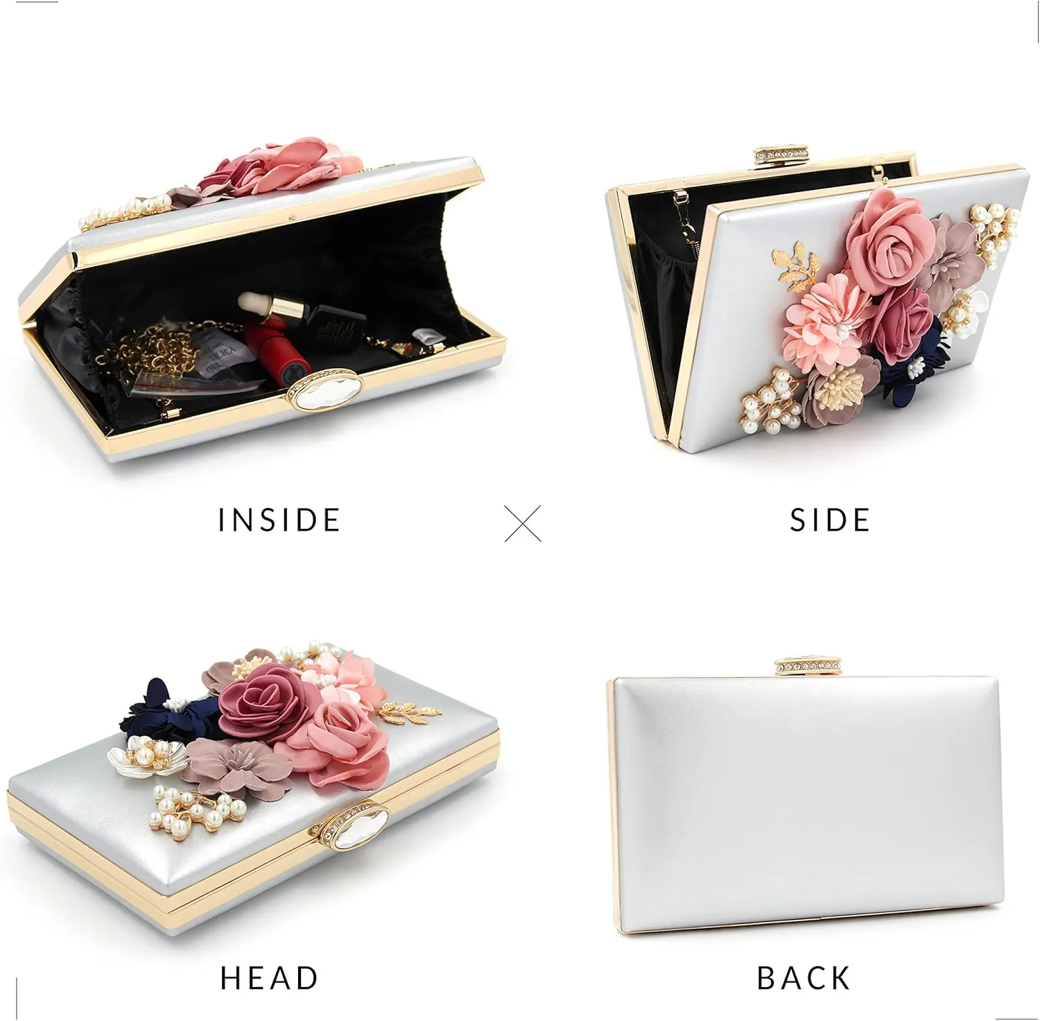 Milisente Evening Bag for Women, Flower Wedding Evening Clutch Purse Bride Floral Clutch Bag
