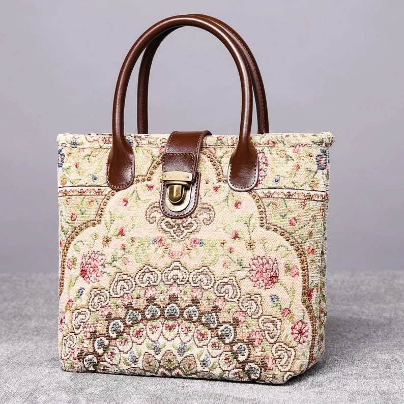 Mini Carpet Tote Oriental Beige