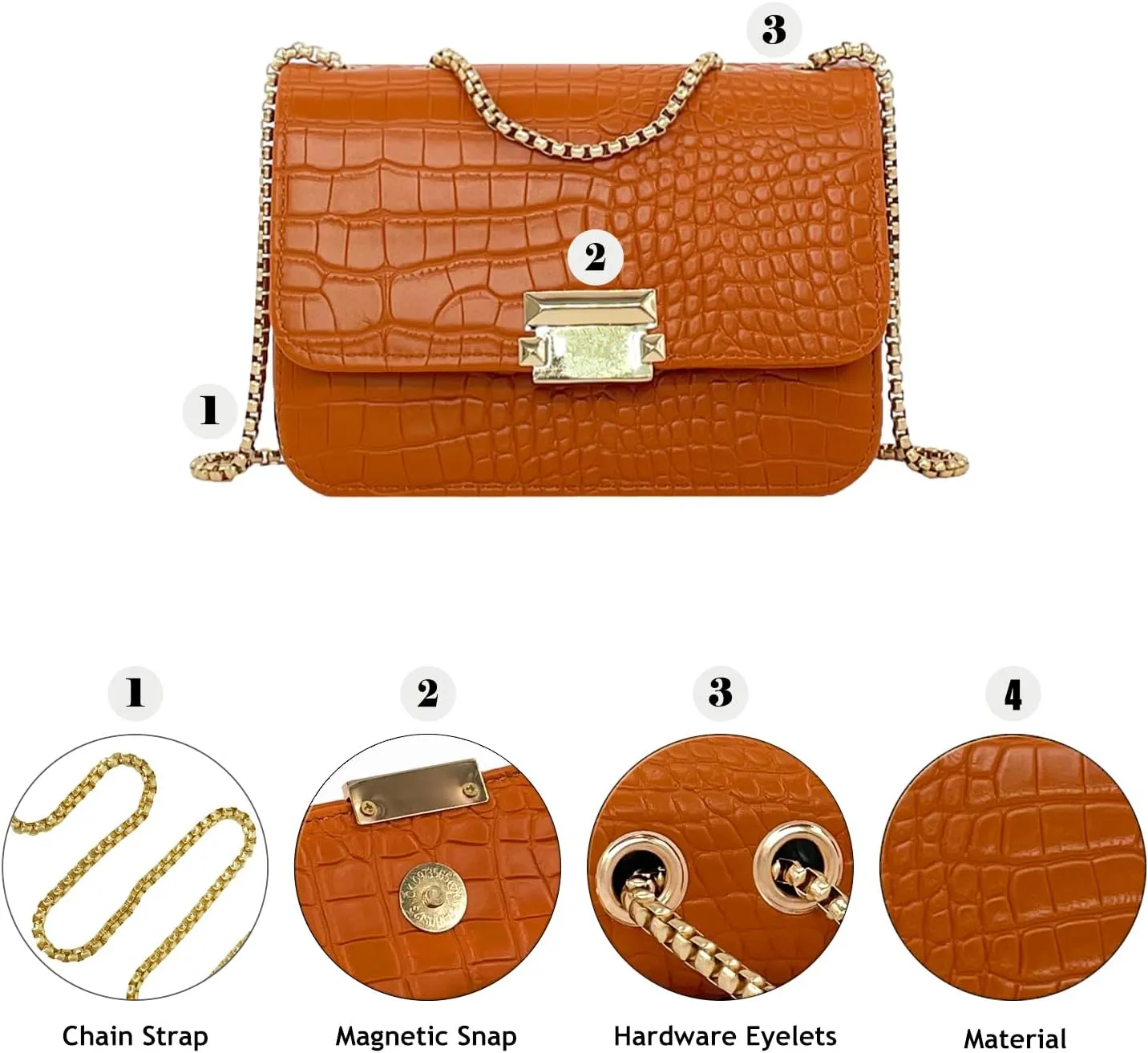 Mini Crocodile Pattern Shoulder Bags for Women with Chain Strap,Small Purses for Women with Flap Closure
