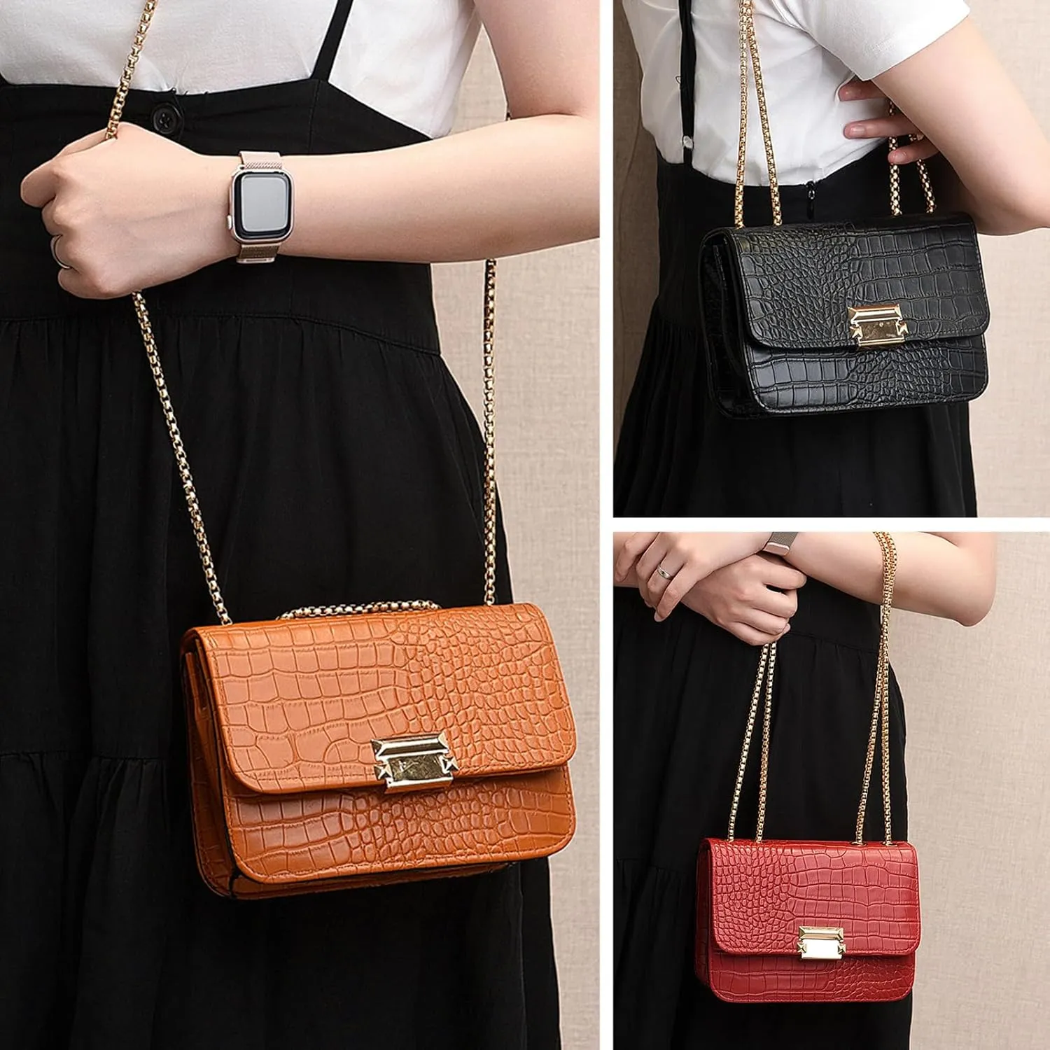 Mini Crocodile Pattern Shoulder Bags for Women with Chain Strap,Small Purses for Women with Flap Closure