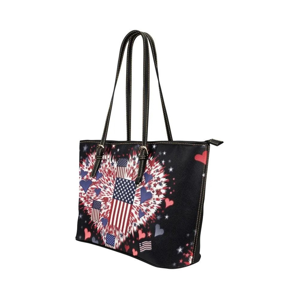 Miniaday Designs Patriotic Hearts Handbag/tote  PU Leather Tote Bag (Model 1651)