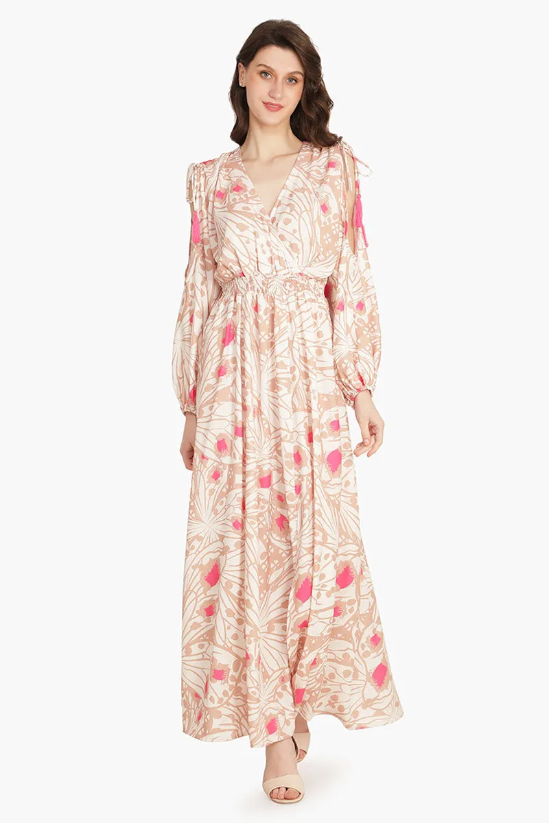 Misty Rose Butterfly Cold Shoulder Dress