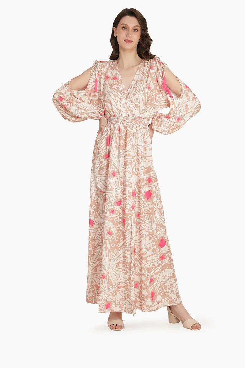 Misty Rose Butterfly Cold Shoulder Dress