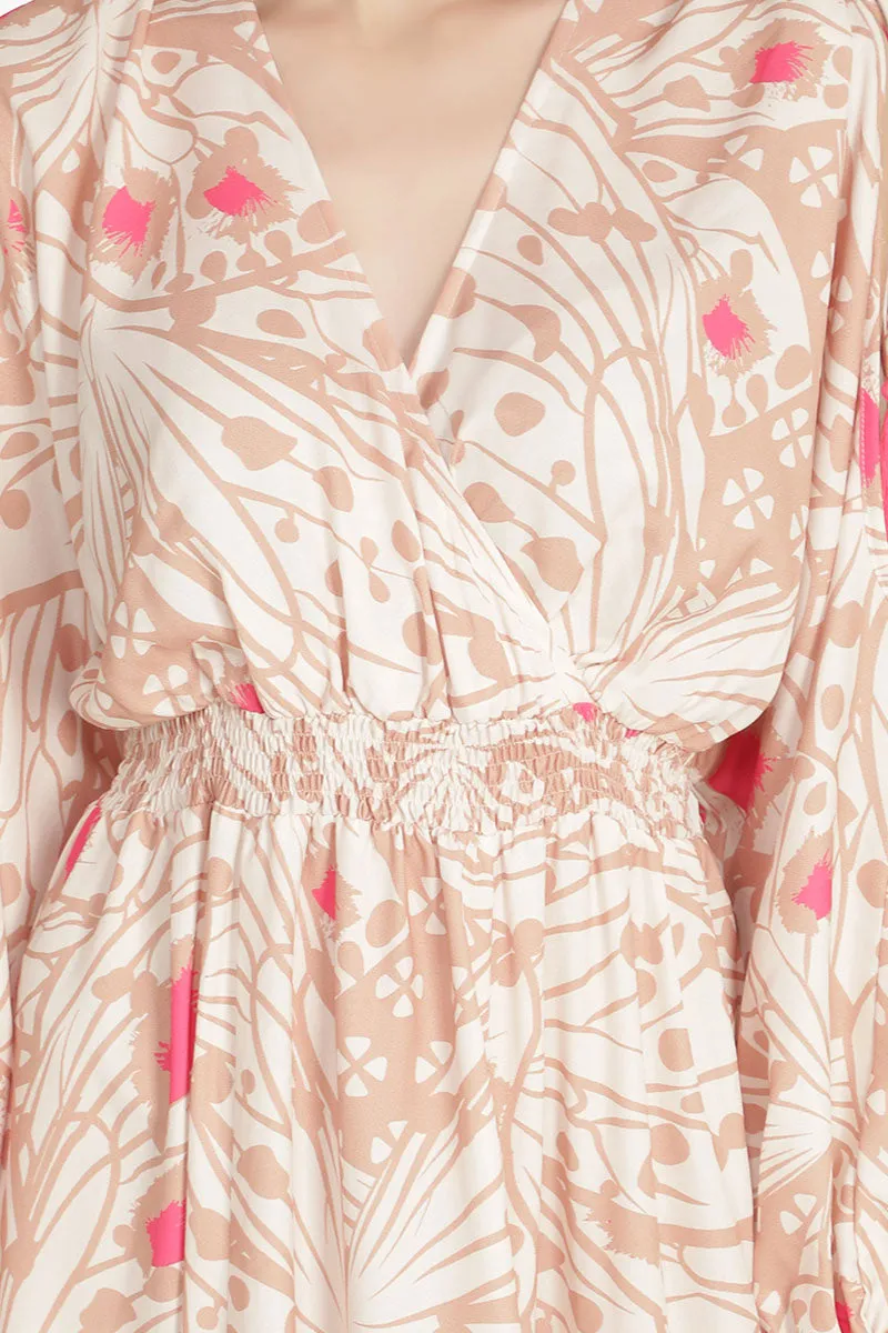 Misty Rose Butterfly Cold Shoulder Dress