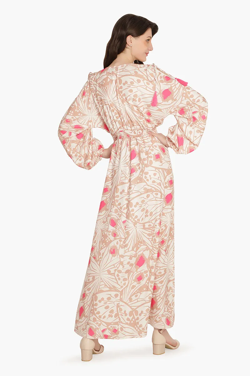 Misty Rose Butterfly Cold Shoulder Dress