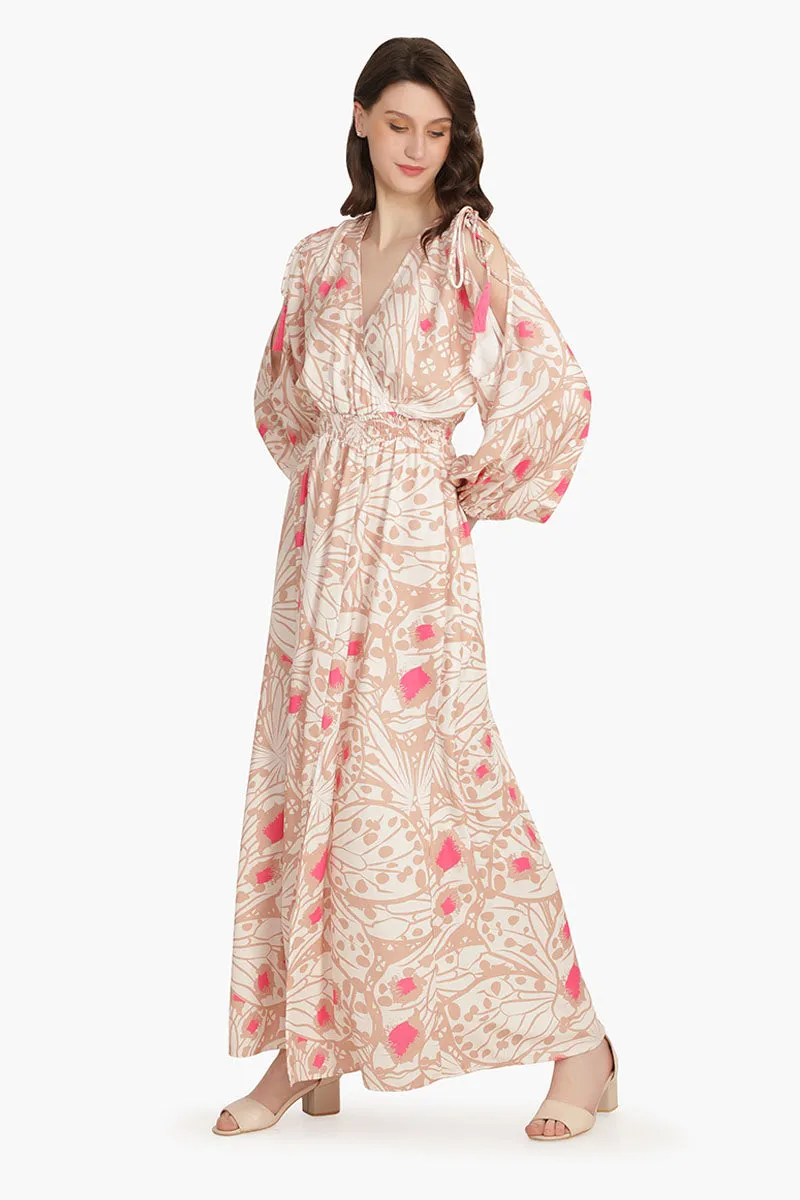 Misty Rose Butterfly Cold Shoulder Dress
