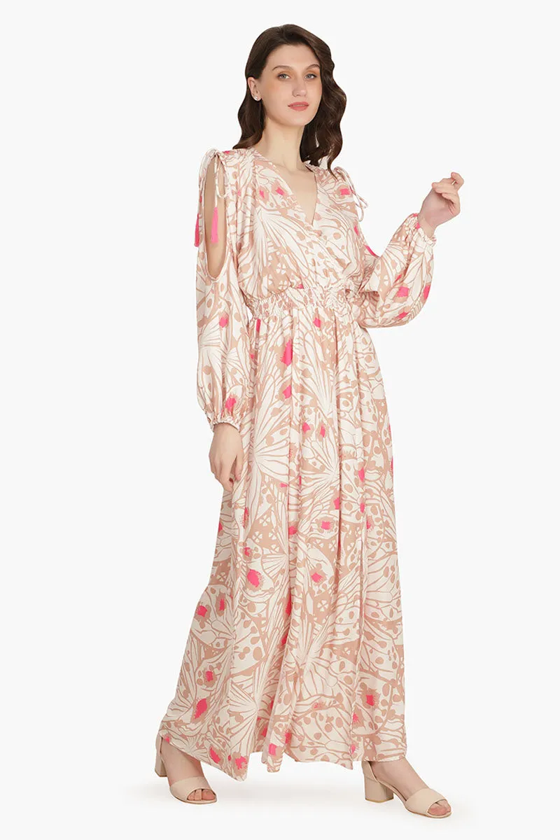 Misty Rose Butterfly Cold Shoulder Dress