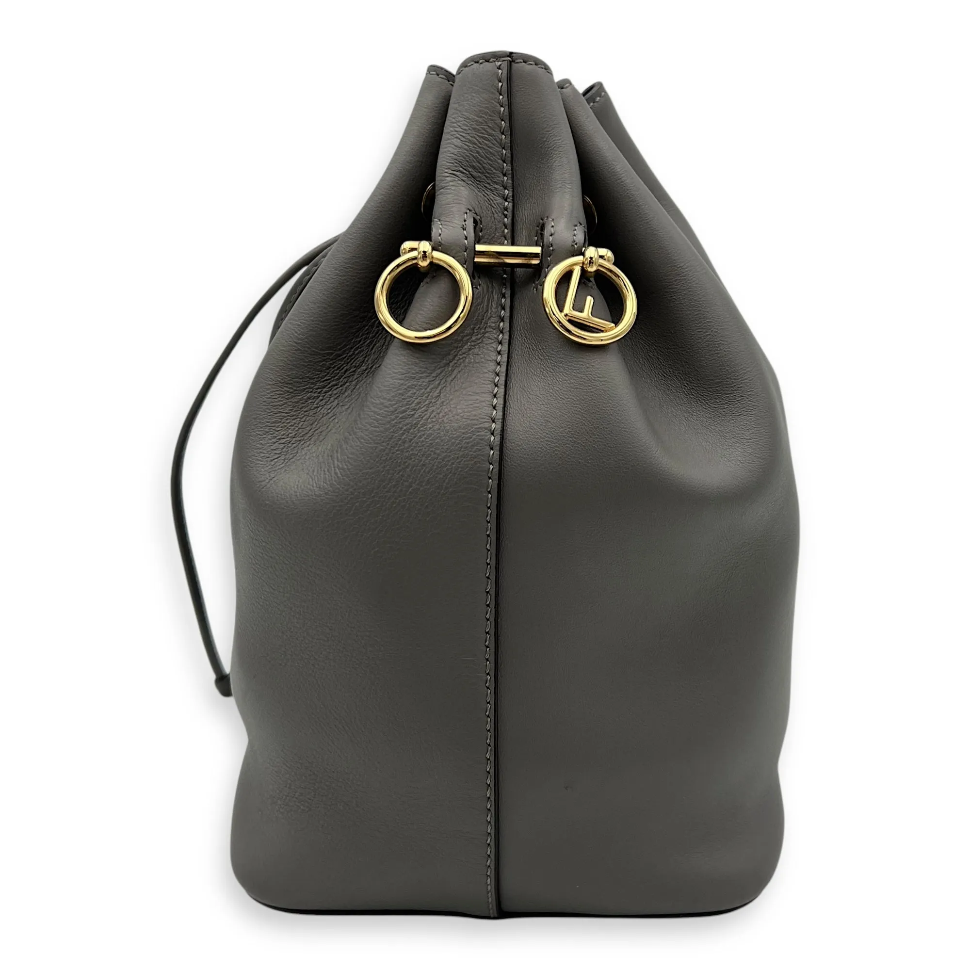 Mon Tresor Bucket Bag Grey in Calfskin, Gold hardware