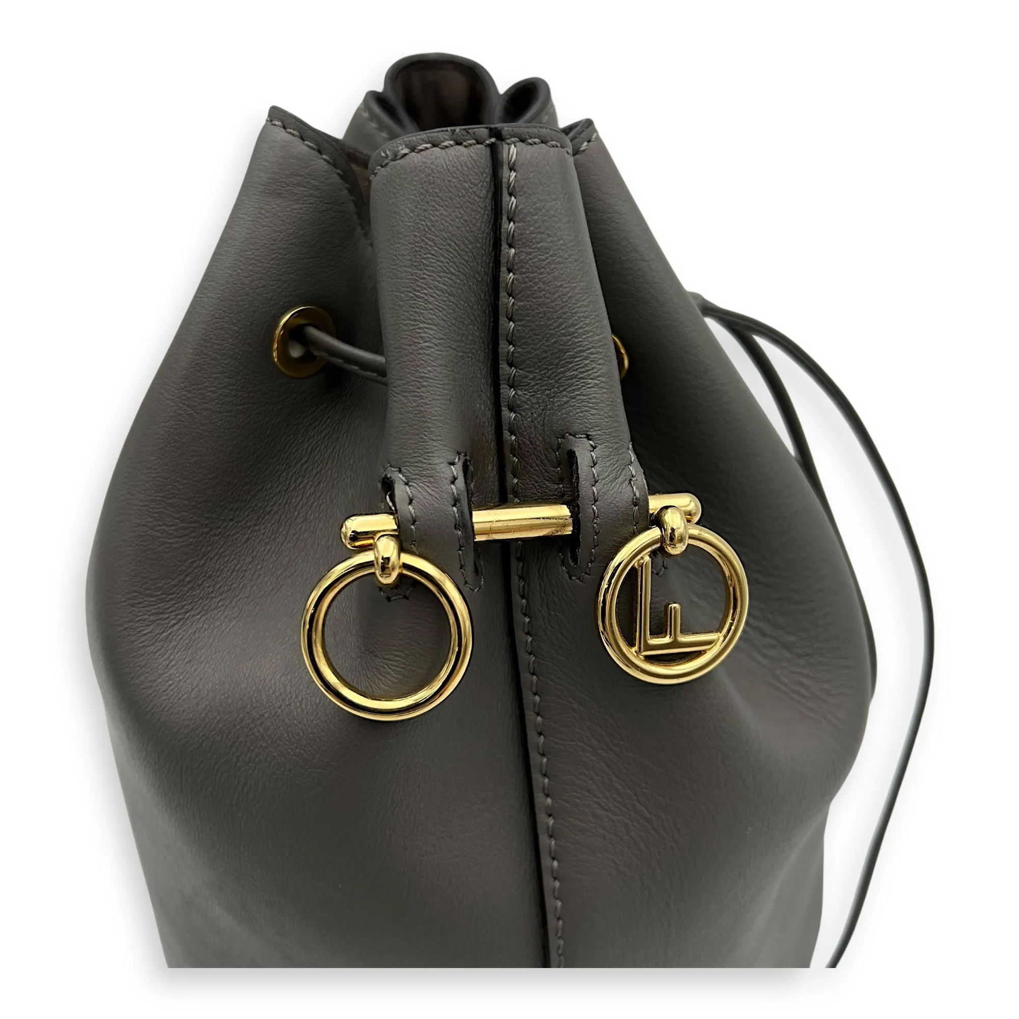 Mon Tresor Bucket Bag Grey in Calfskin, Gold hardware