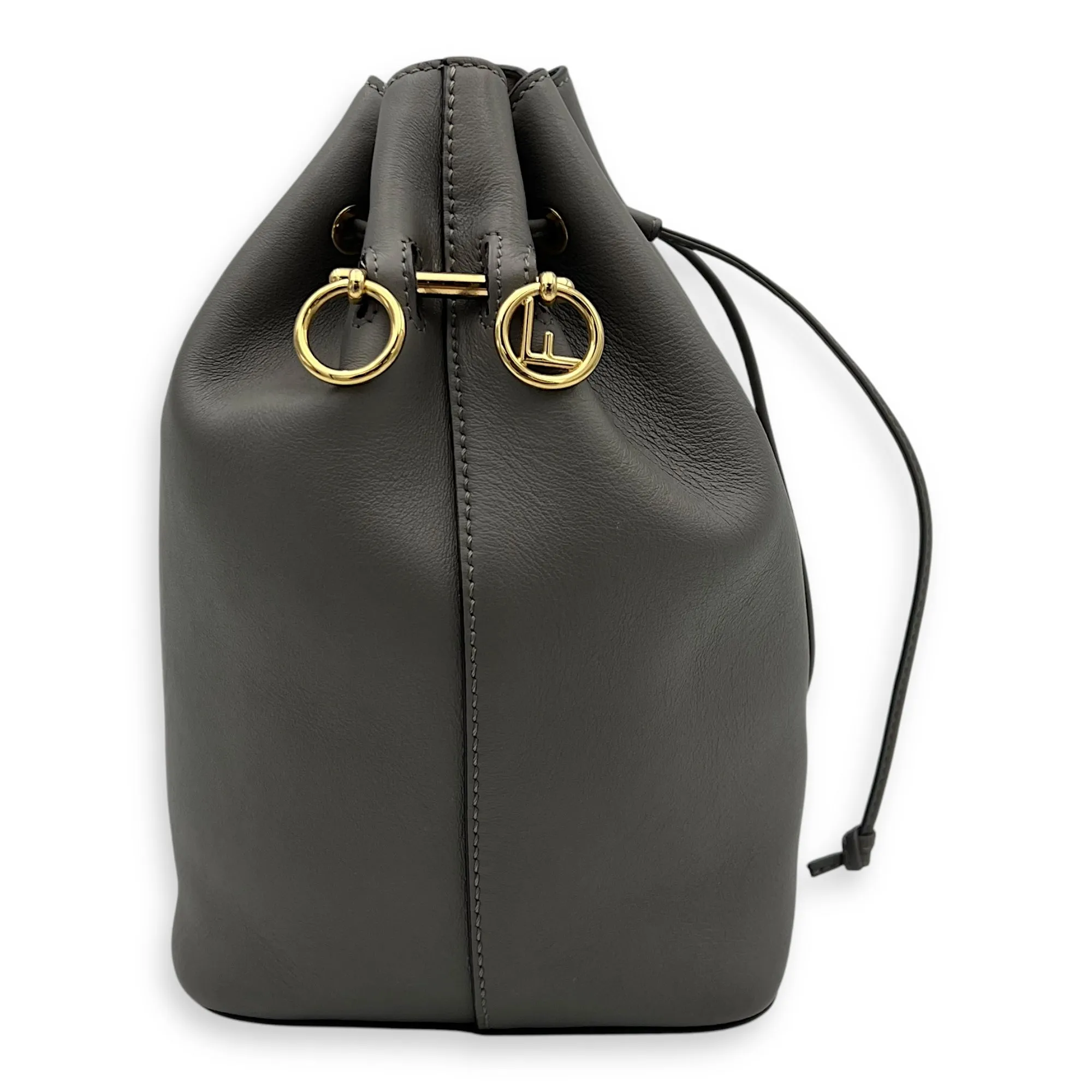 Mon Tresor Bucket Bag Grey in Calfskin, Gold hardware