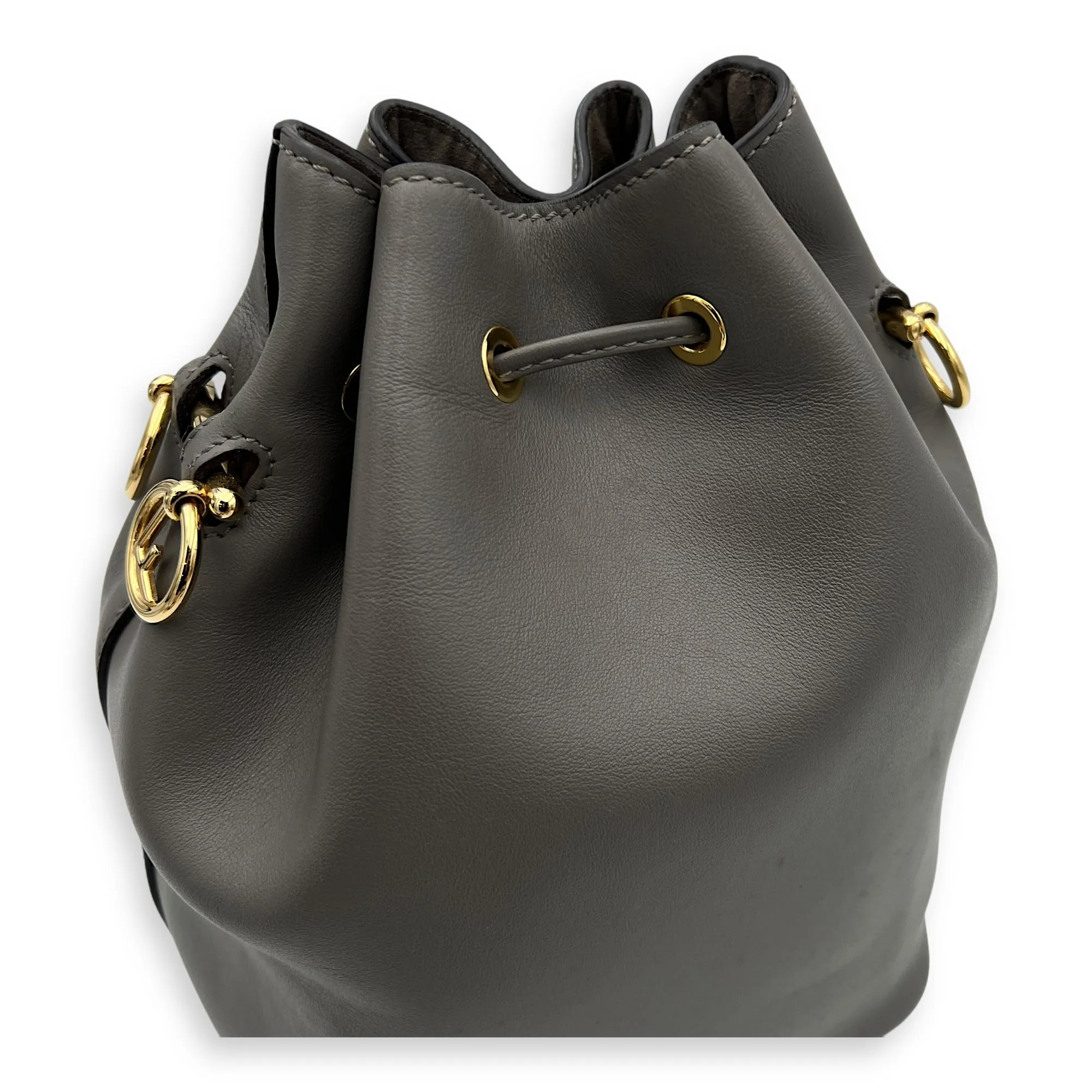 Mon Tresor Bucket Bag Grey in Calfskin, Gold hardware