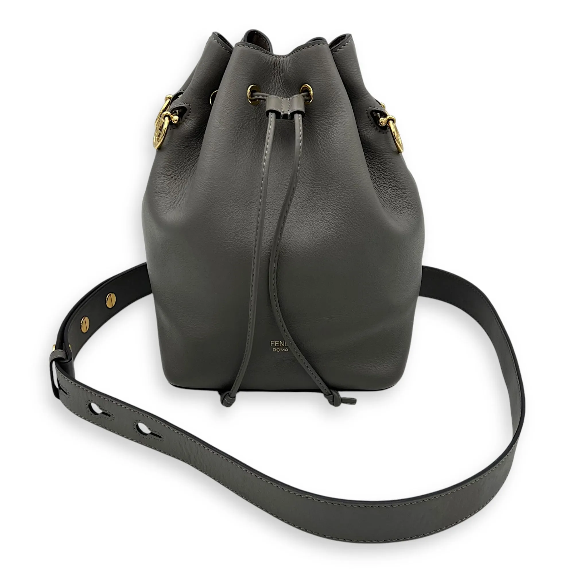 Mon Tresor Bucket Bag Grey in Calfskin, Gold hardware