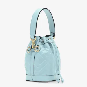 MON TRESOR LEATHER MINI BUCKET BAG WITH FF MOTIF - LIGHT BLUE