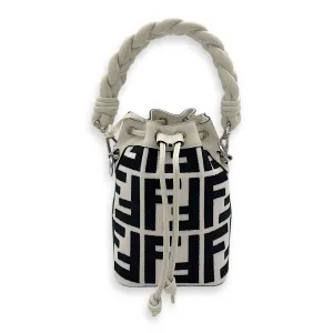 Mon Tresor Mini White Bucket Bag in Canvas, Silver hardware
