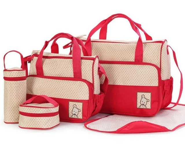 MOTOHOOD 39*28.5*17CM 5pcs Baby Diaper Bag Suits For Mom Baby Bottle Holder Mother Mummy Stroller Maternity Nappy Bags Sets