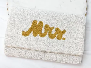 'MRS' Beaded Crossbody/Clutch - White