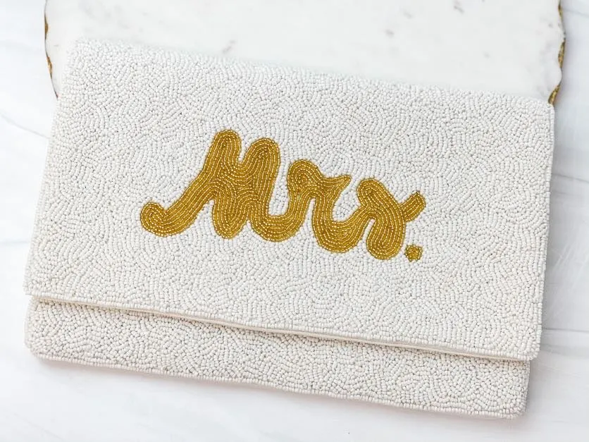 'MRS' Beaded Crossbody/Clutch - White
