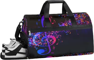Music Note Purple Gym Duffle Bag for Women Men 35L Sports Bags Travel Duffel with Shoe Compartment Large Weekender Overnight
