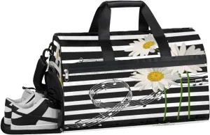 Music Notes Daisy Gym Duffle Bag for Women Men 35L Sports Bags Travel Duffel with Shoe Compartment Large Weekender Overnight