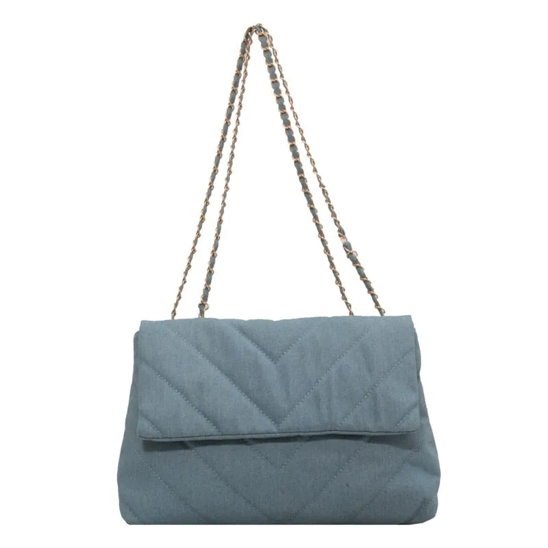 Natalia Chevron Quilted Denim Flap Bags - 3 Colors