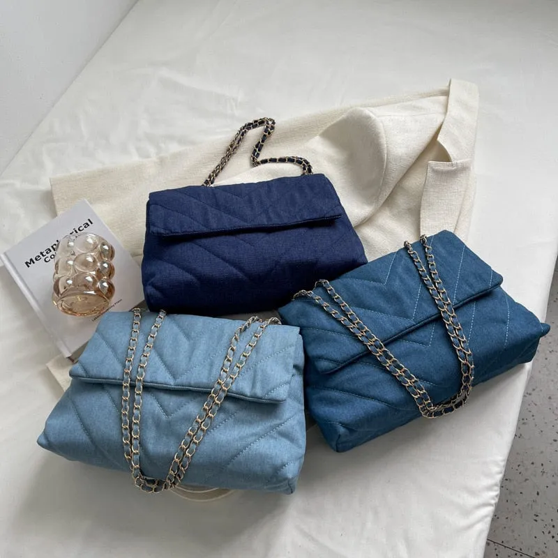 Natalia Chevron Quilted Denim Flap Bags - 3 Colors