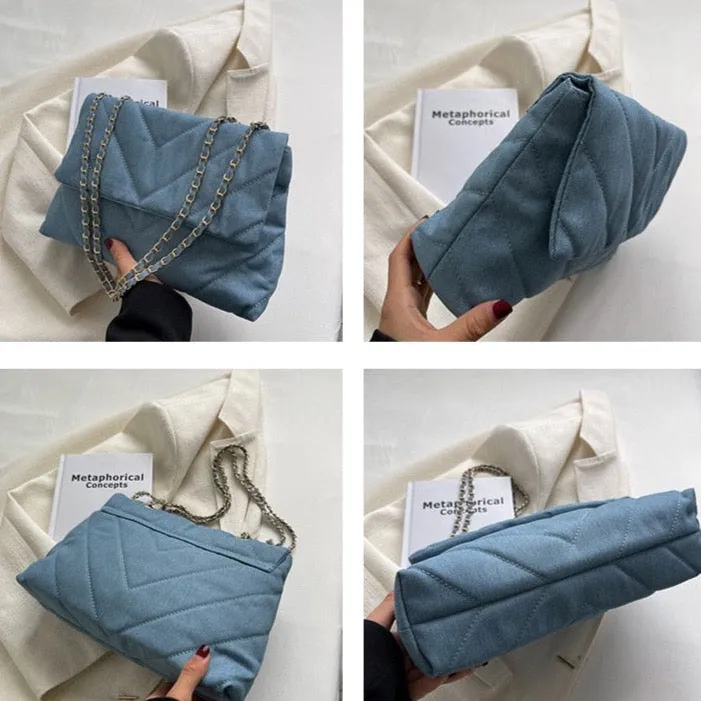 Natalia Chevron Quilted Denim Flap Bags - 3 Colors