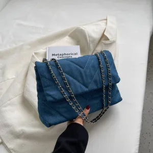 Natalia Chevron Quilted Denim Flap Bags - 3 Colors
