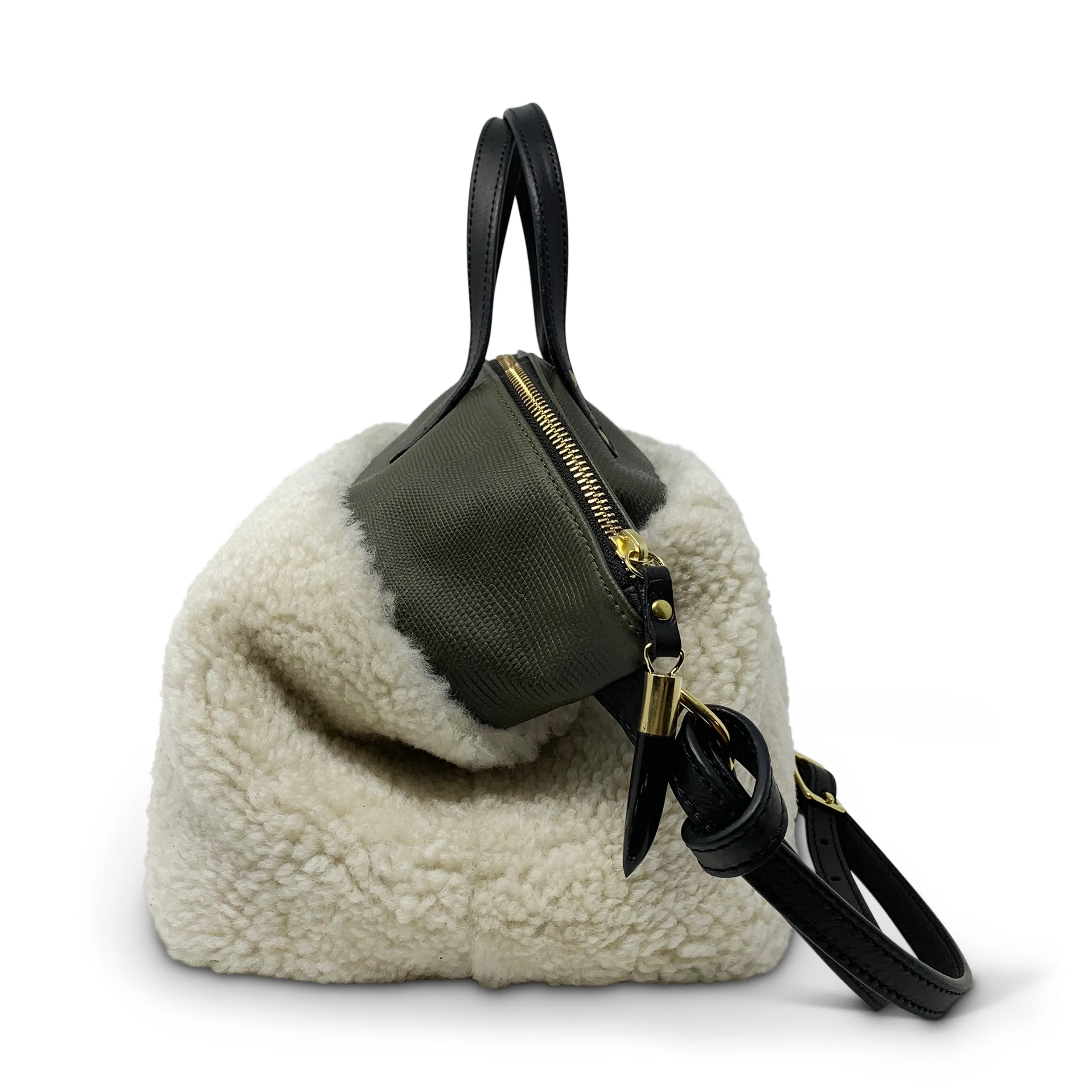 Natural Shearling Olive Petite Lizard Devon Holdall