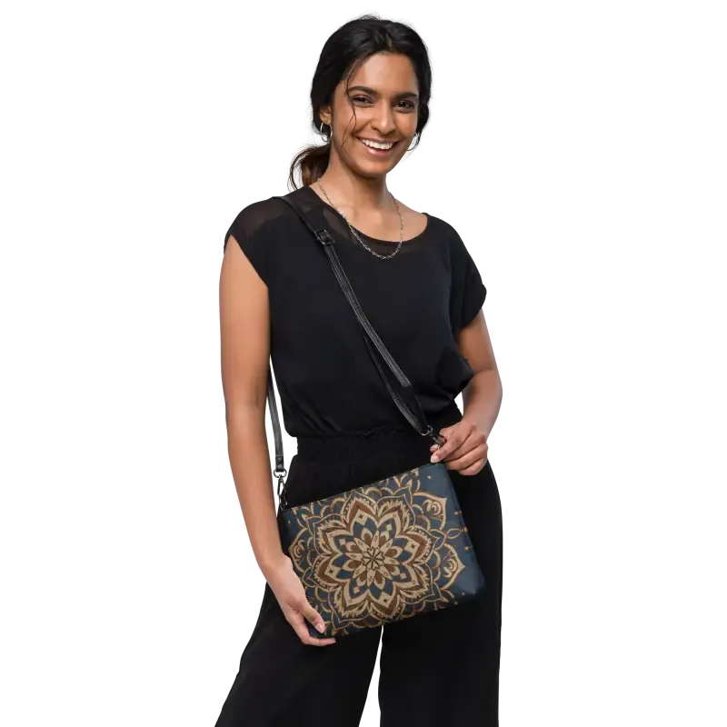Navy Blue Mandal Pattern Crossbody Bag