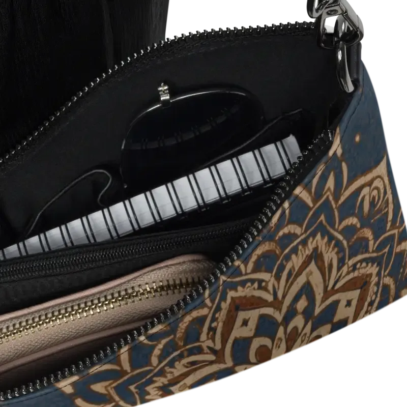 Navy Blue Mandal Pattern Crossbody Bag