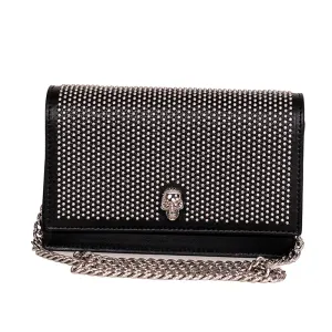 NEW $1390 ALEXANDER MCQUEEN Black STUDDED Leather SKULL Crossbody FLAP BAG NIB