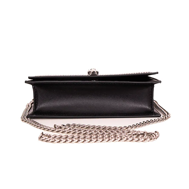 NEW $1390 ALEXANDER MCQUEEN Black STUDDED Leather SKULL Crossbody FLAP BAG NIB