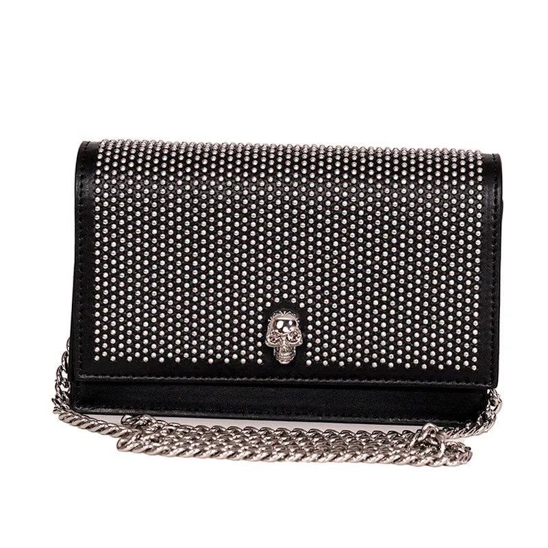 NEW $1390 ALEXANDER MCQUEEN Black STUDDED Leather SKULL Crossbody FLAP BAG NIB