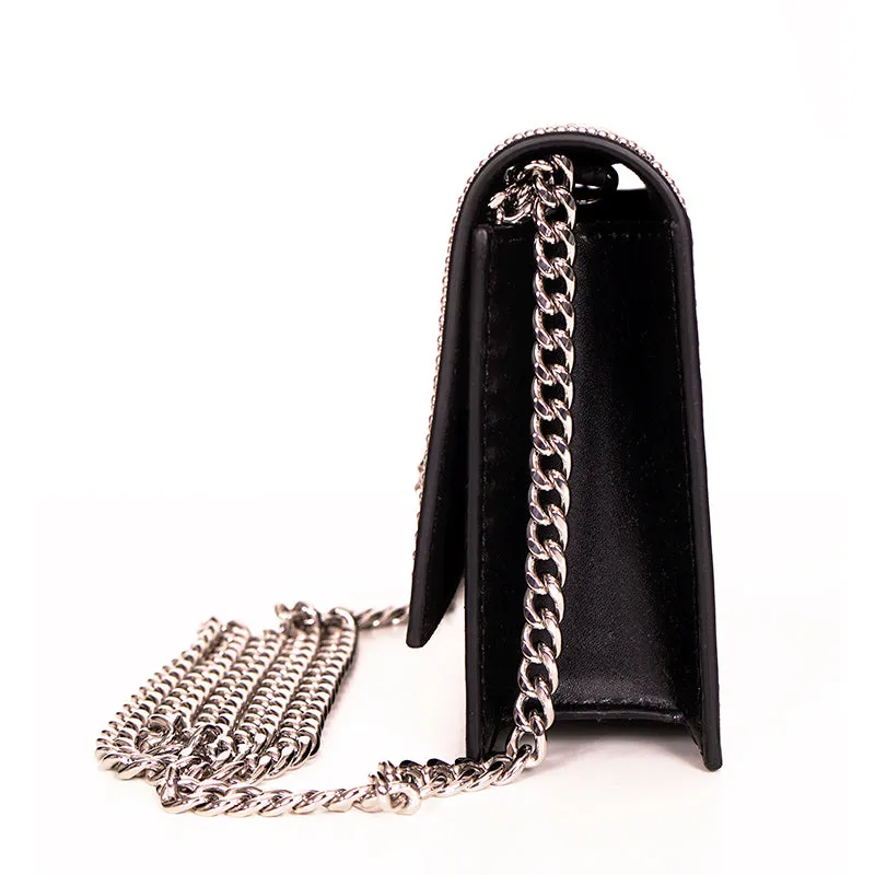 NEW $1390 ALEXANDER MCQUEEN Black STUDDED Leather SKULL Crossbody FLAP BAG NIB
